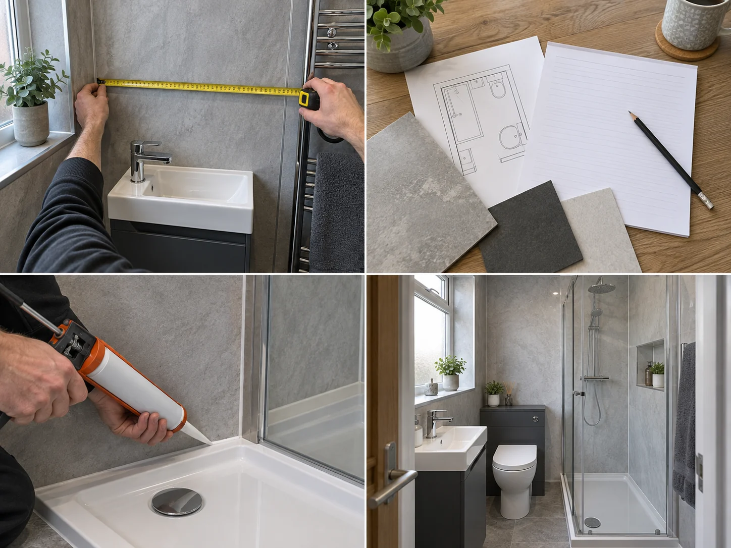 Compact modern shower room with vanity storage